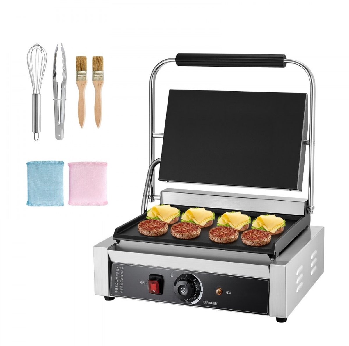 Panini Grill Contactgrill - Professionele Paninipers en Sandwichmaker - Vermogen 2200 W - RVS Behuizing - Instelbare Temperatuur - Grillplaat 34 x 23 cm