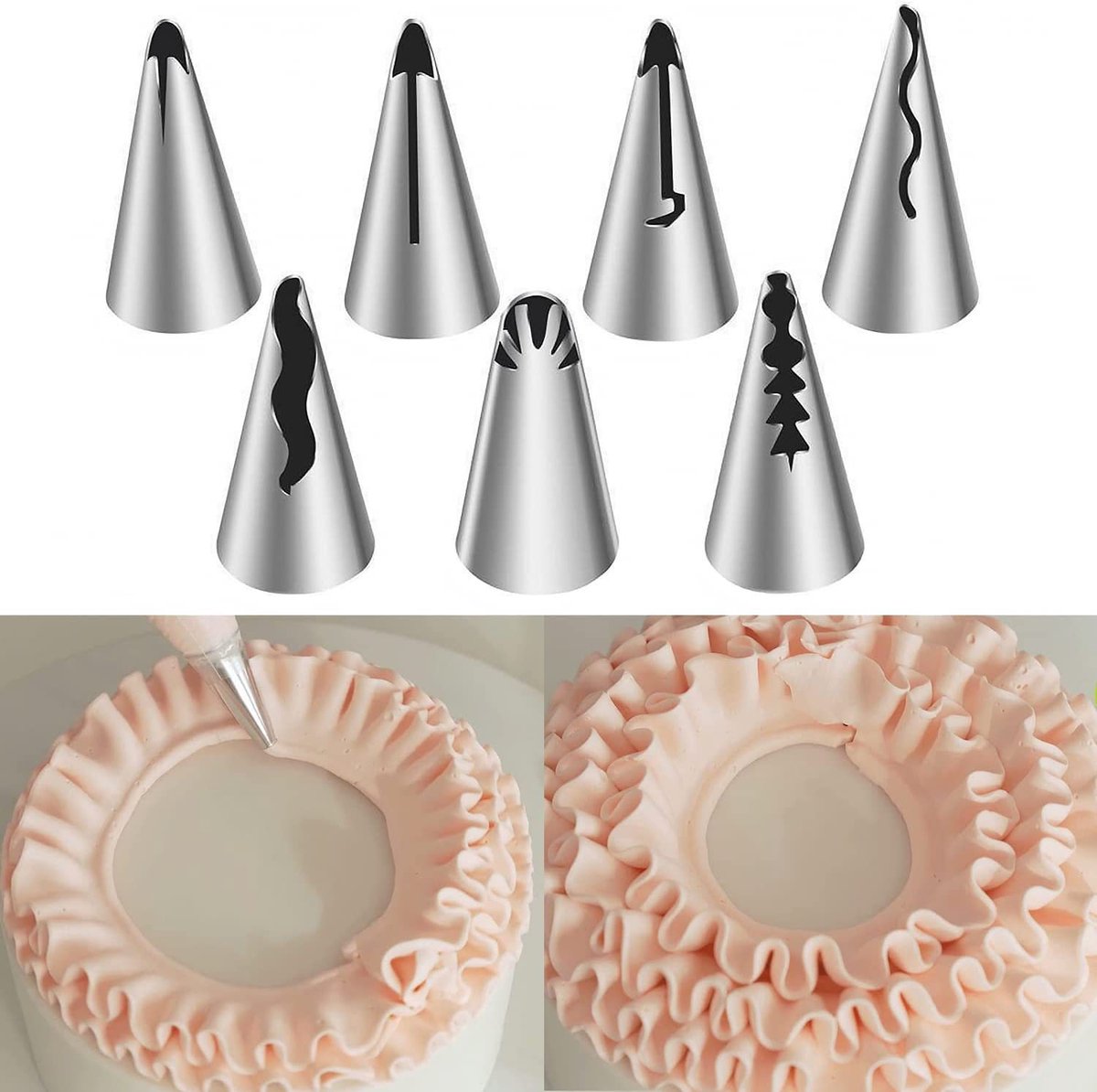 Set van 7 Grote Herbruikbare Spuitmondjes voor Taartdecoratie - Roestvrij Staal