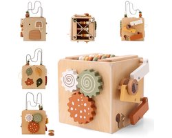 5-In-1 Houten Montessori-Speelgoed Voor Motorische Vaardigheden - Activiteitenkubus, Spelcentrum, Kralendoolhof, Bladvormclassificatie, Montessori-Speelgoed Voor Leren - 1-3 Kleuteronderwijs