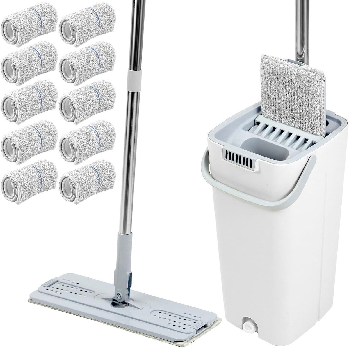 Mop en emmer voor wringset, multifunctioneel reinigingssysteem met microvezelpads