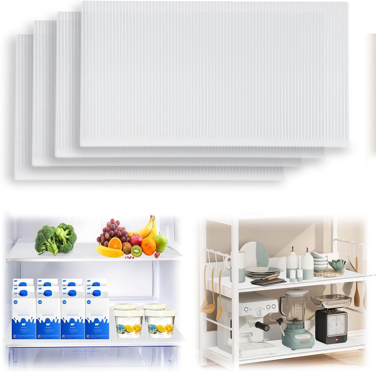 Keukengerei–Keuken Accessoires – Koelkastmat – Placemats – Breed scala aan toepassingen – Siliconen Beschermingsmatten 45x29 cm – Wasbaar – 4-Pack – Transparant