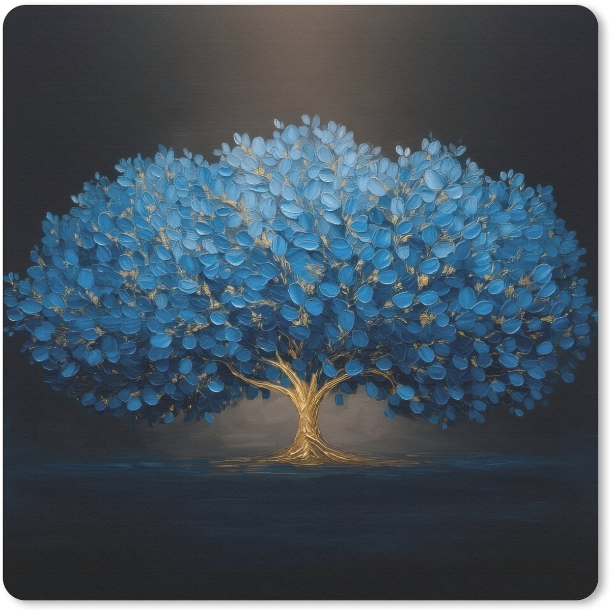Muismat 30x30 cm - Mousepad Boom - Blauw - Bladeren - Penseelstreken - Muismatten
