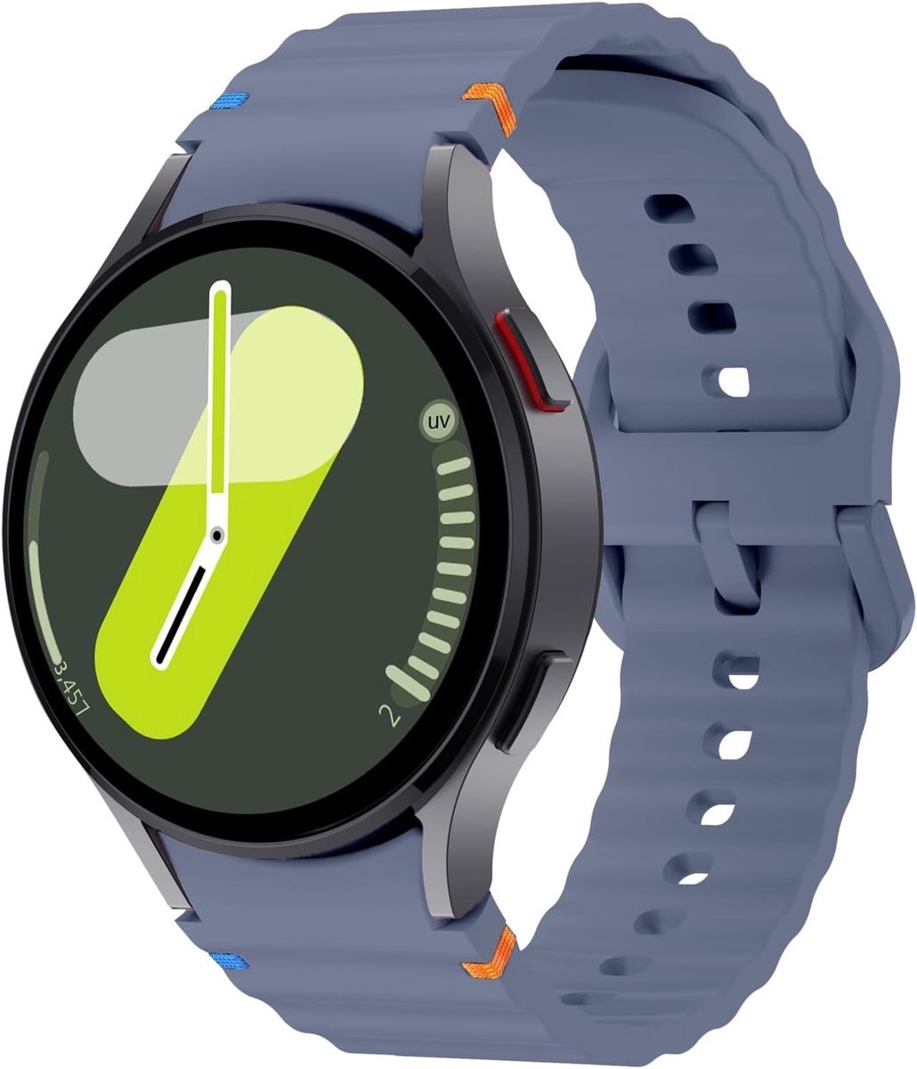 Horlogebandje - Smartwatch bandje - Watchband - Geschikt voor Samsung Galaxy Watch 7 (40 & 44mm) / 6 Classic (43 & 47mm) / 5 (Pro) / 4 (Classic) / FE - Siliconen Wave - Blauwgrijs - Jonyx