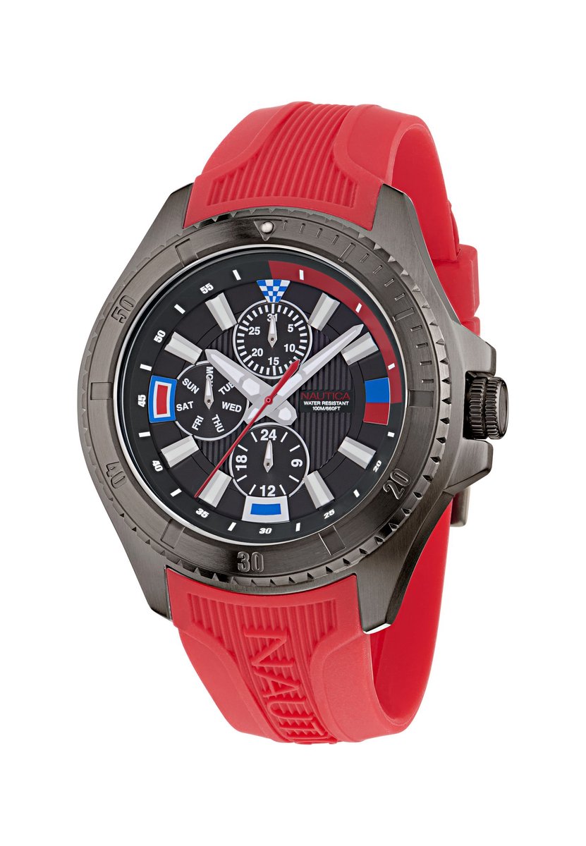 Nautica Nct Leeway Quartz Chronograaf Horloge Rood Material 100% Roestvrij Staal 100% Siliconaarmband 45 mm NAPLWF5O1