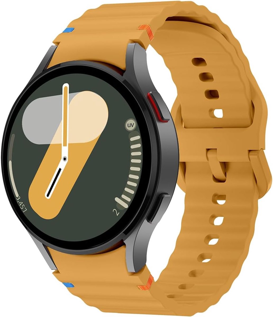 Horlogebandje - Smartwatch bandje - Watchband - Geschikt voor Samsung Galaxy Watch 7 (40 & 44mm) / 6 Classic (43 & 47mm) / 5 (Pro) / 4 (Classic) / FE - Siliconen Wave - Geel - Jonyx