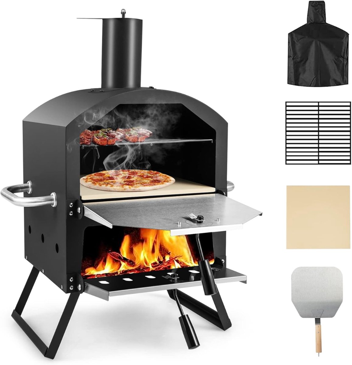 Quvo® Pizza oven Buiten - Pizza oven Buiten - Pizza oven Buiten Gas - 2-in-1 -Zwart - 54cm x 31cm x 72cm