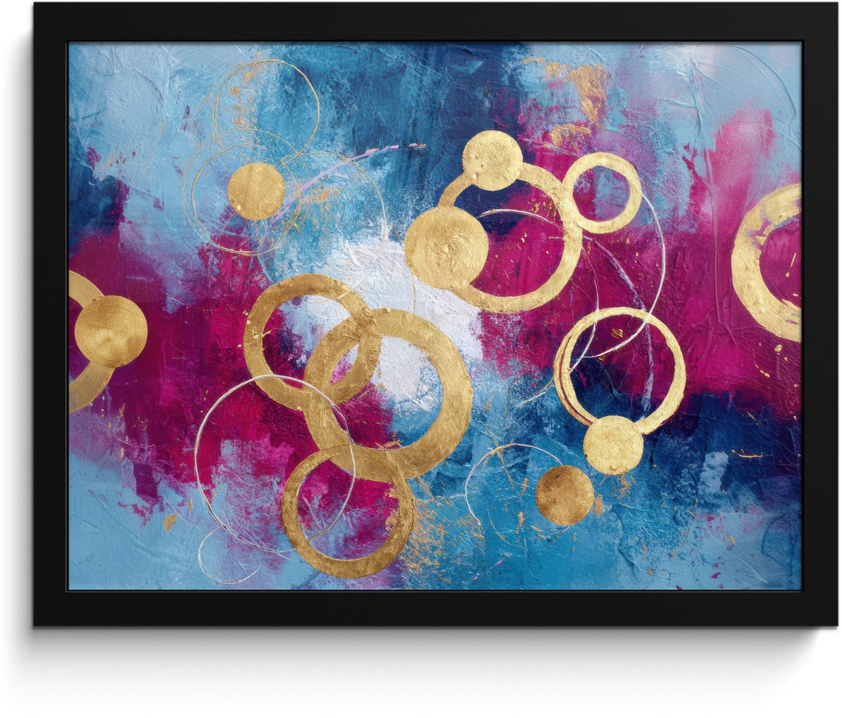 FrameYourWall Poster in lijst - Fotolijst 40x30 cm - Posters - Cirkels - Goud - Abstract - Posterlijst zwart - Decoratie - Wanddecoratie woonkamer - Muurdecoratie slaapkamer