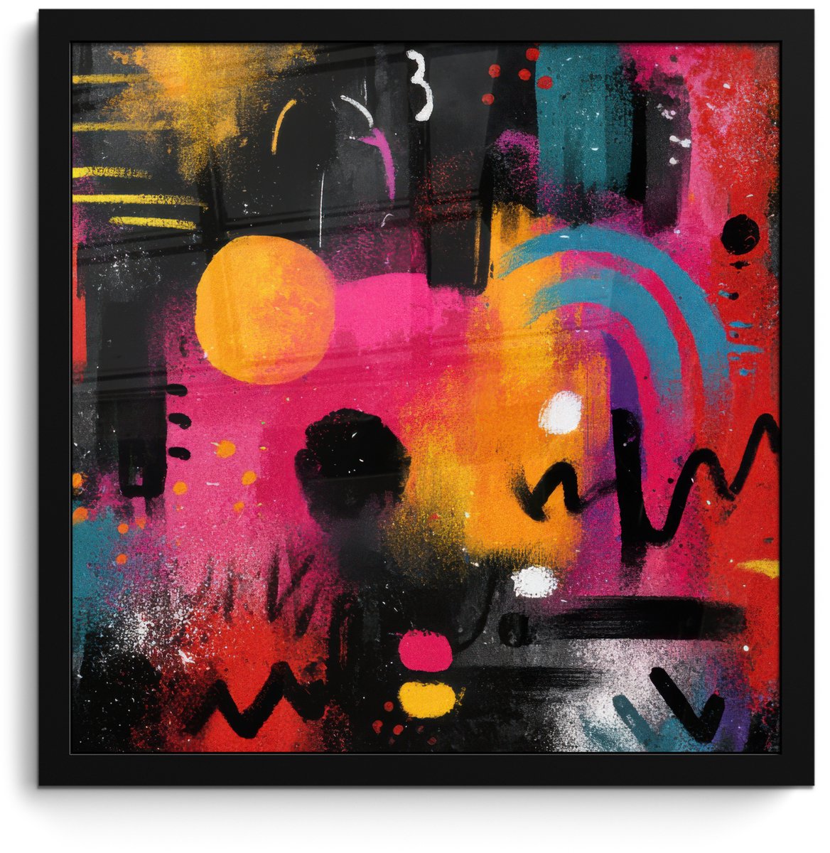 FrameYourWall Poster in lijst - Fotolijst 40x40 cm - Posters - Kleurvlakken - Vormen - Kleurrijk - Abstract - Posterlijst zwart - Decoratie - Wanddecoratie woonkamer - Muurdecoratie slaapkamer Kleurvlakken - Kleurrijk - Abstract