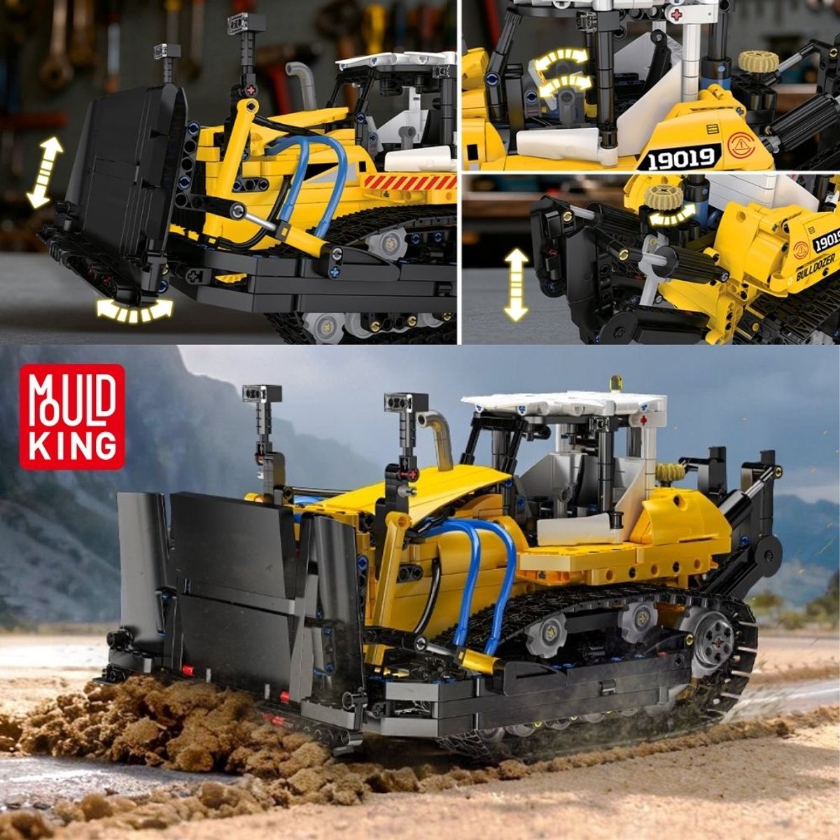 Mould King 19019 PR756 Bulldozer bouwset | Creator technische auto modelbouw | Educatief classic constructie speelgoed bouwpakketten voor kinderen & volwassenen | Hydropomp niet geschikt voor Lego technic | Bouwdoos met 1200 bouwstenen — afbeelding 3
