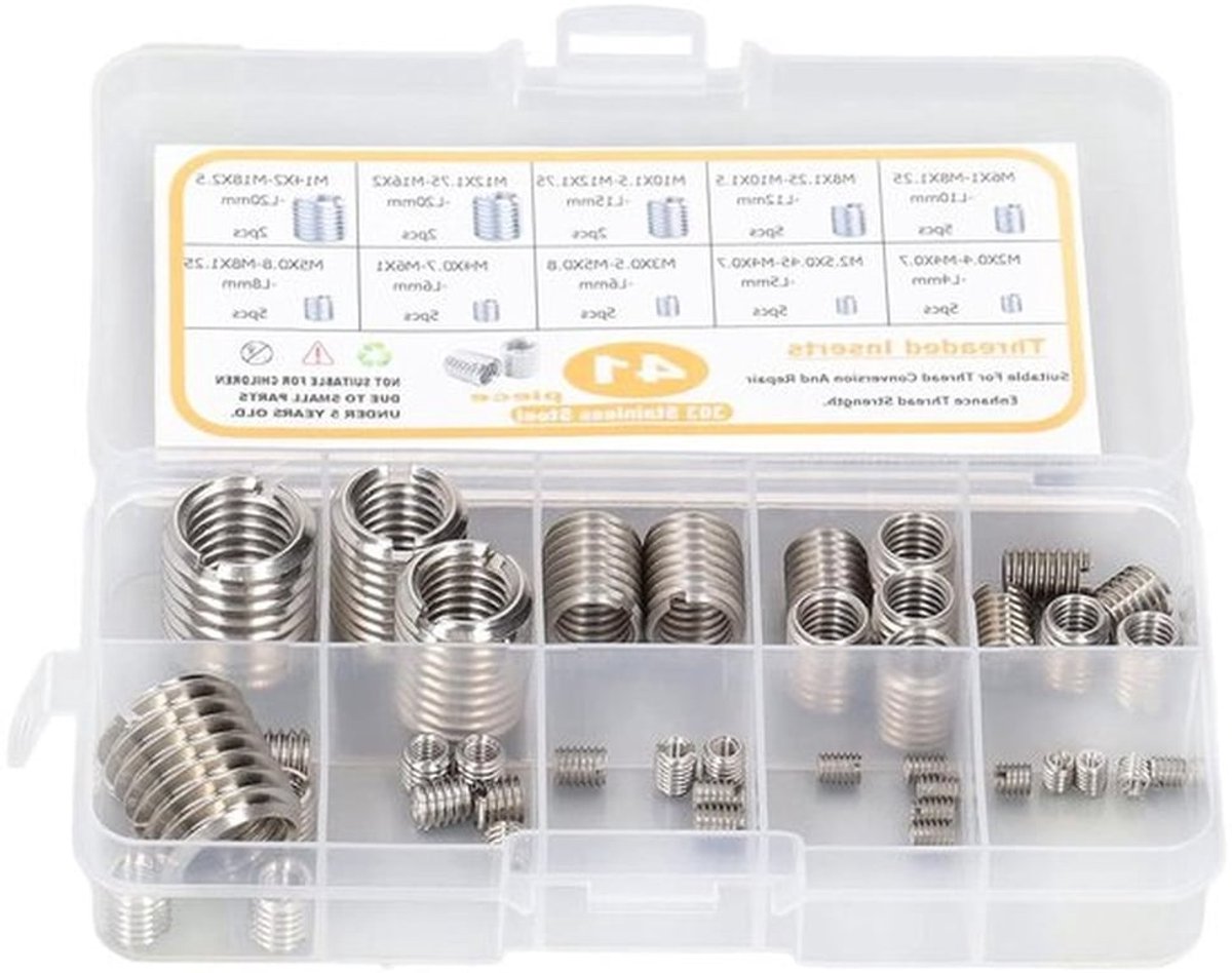Schroefdraadreparatiemoer Assortiment Kit RVS M2 M2.5 M3 M4 M5 M6 M8 M10 M12 M14 - 41-delig met Opbergdoos.