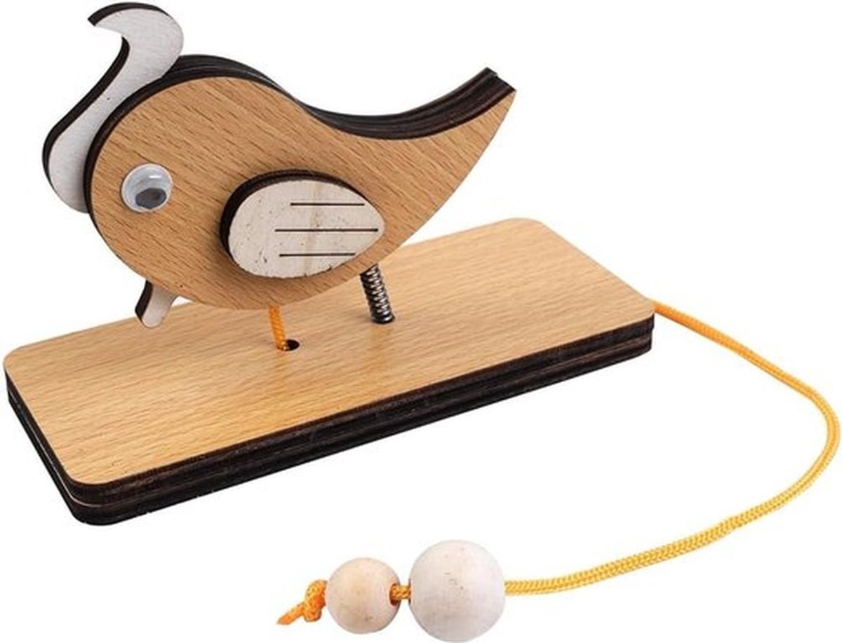 Houten spechtdeurbel met trekkoord voor thuis - decoratieve deurbel van grenenhout - eenvoudig te installeren.