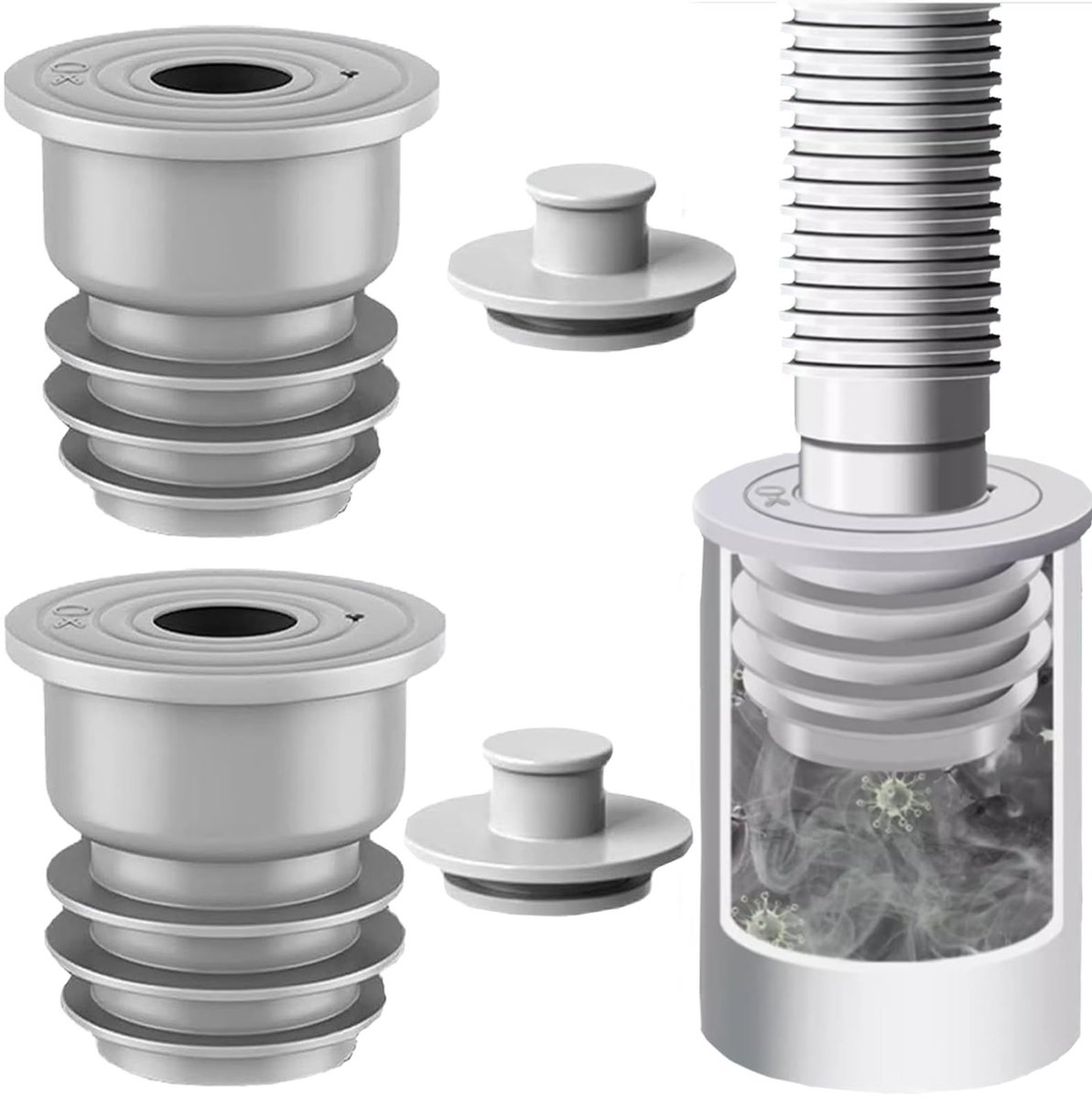 2 stuks - 45-50 mm - slangafdichtingen - met geurwerende dop - grijs - afvoerslang - geurwerend - afdichting - geurwerend - rioolslangafdichting - voor keuken - badkamer