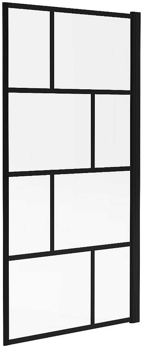 Vente-unique Draaibaar badscherm met industriële stijl - 80 x 140 cm - Mat zwart - Glas - RIVANON L 80 cm x H 140 cm x D 0.5 cm