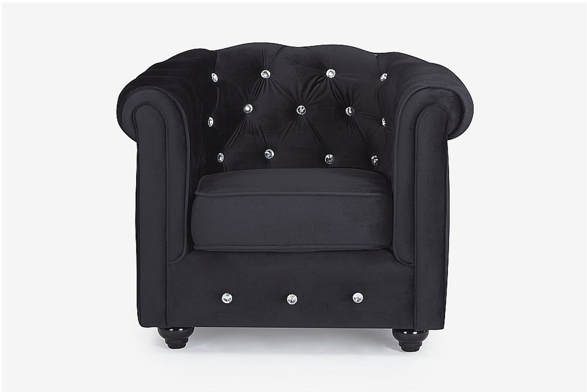 Vente-unique Fauteuil CHESTERFIELD - velours - zwart met kristallen knopen