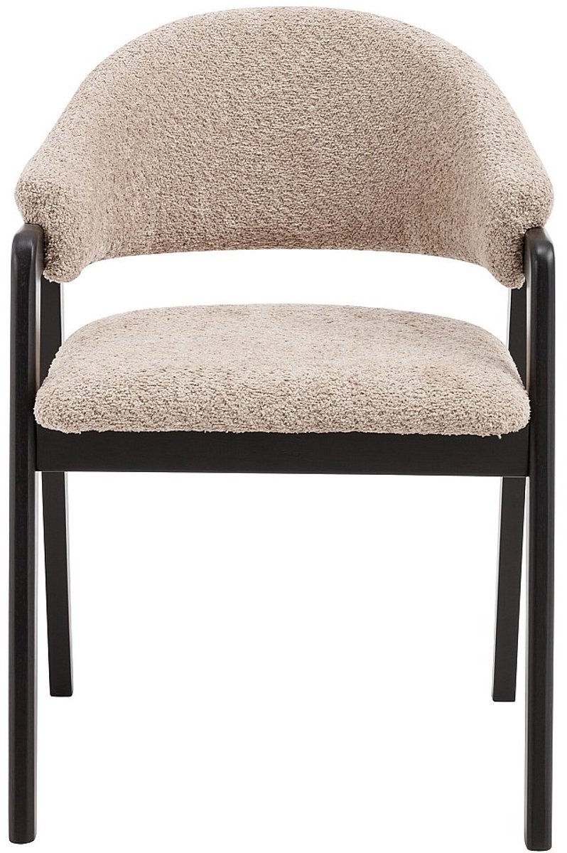 Vente-unique Set van 2 stoelen met armleuningen in boucléstof en rubberhout - Taupe en zwart - SOLUNA