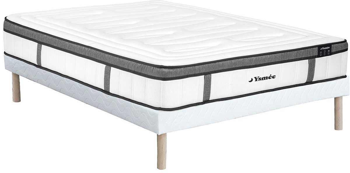 Vente-unique Boxspring + traagschuim hybride matrasset - 30cm dik - 160 x 200 cm - OLIANE van DREAMEA Wit