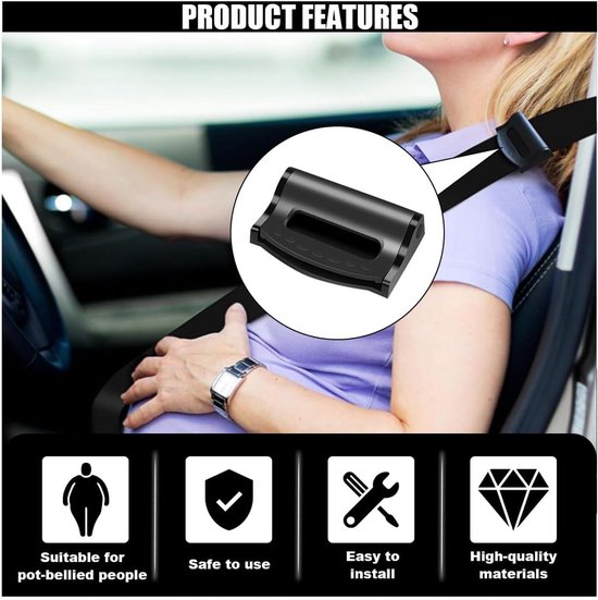 2-pack autogordel verstellers - riempositioneerder - universele gordelclips voor volwassenen/kinderen - autobenodigdheden - zwart van Merkloos — afbeelding 3