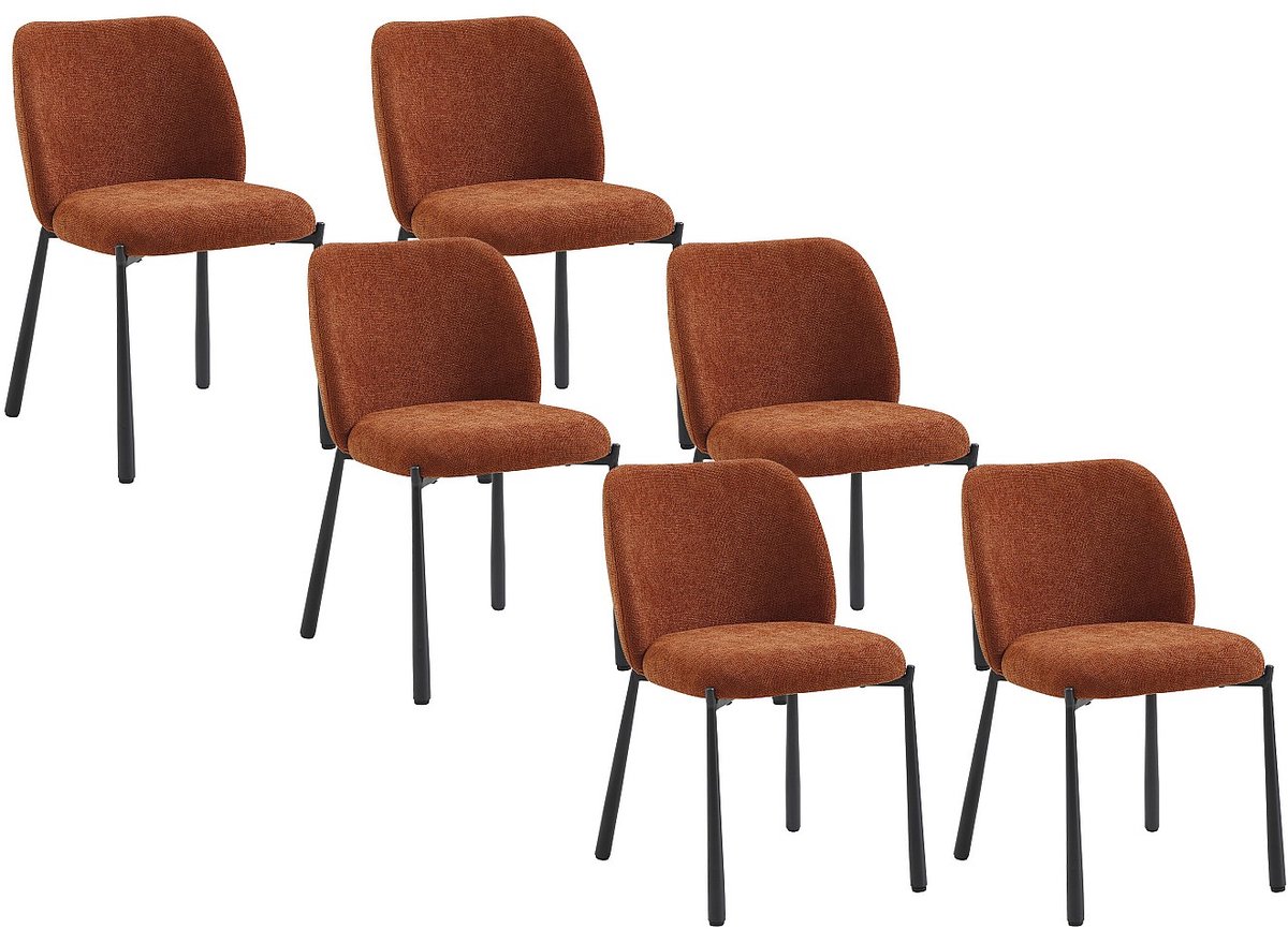 Vente-unique Set van 6 stoelen in gestructureerde stof en zwart metaal - Terracotta - JIZAK
