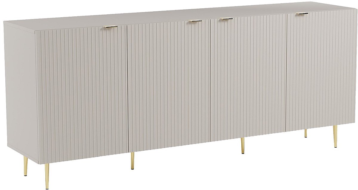Vente-unique Buffetkast met 4 deurtjes van MDF en staal - Beige en goudkleurig - YESINIA