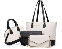 REDOM Dames schoudertas set van 4 – zwarte en witte handtassen en totebags voor kantoor, school, winkelen, reizen en als cadeau