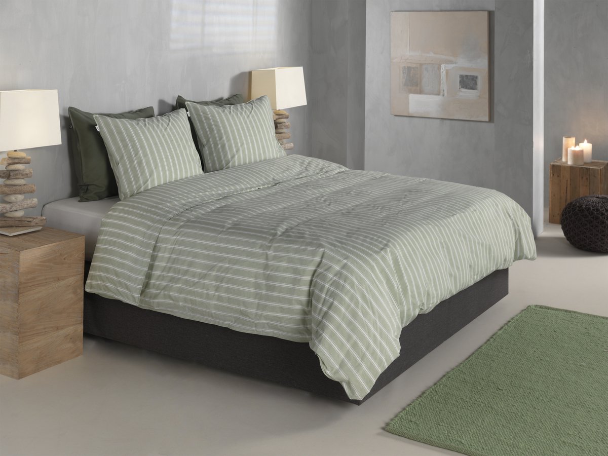 Zohome Dekbedovertrek zohome righe di percalle Smokey Green