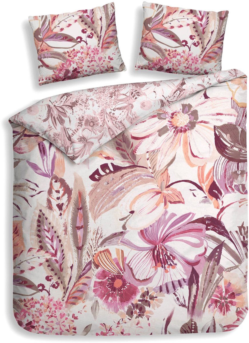 Heckettlane Dekbedovertrek Kina - Dekbed met instopstrook - Wit - Dekbedovertrek van 100% Katoen-Satijn - Bloemen - 240x200-220 cm + 2 slopen 60/70 cm - Honolulu