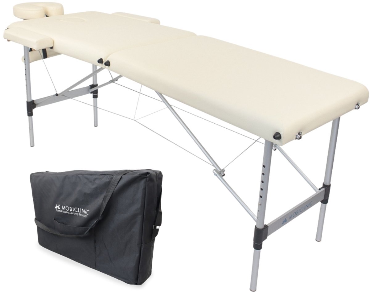 Mobiclinic CA-01 Light - Massagetafel - Aluminium - Opvouwbaar - Draagbaar - 186x60 cm - Met armsteunen - In hoogte verstelbaar - Gezichtsuitsparing - Tot 150 kg - Behandelbank - Met opvergtas - Wit
