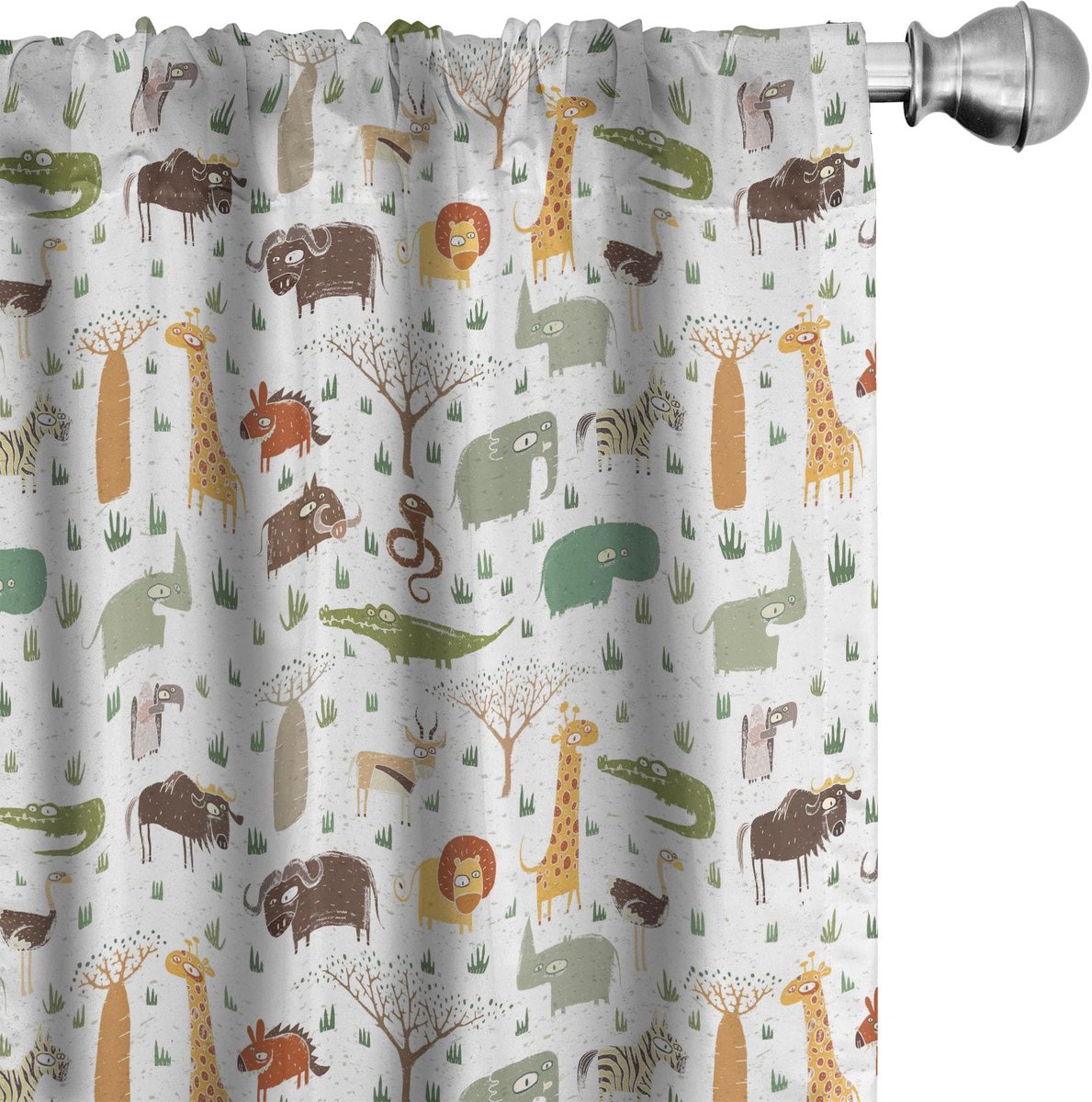 ABAKUHAUS Cartoon-Dier Voorhangset – 2x75x225 cm – Meerkleurige microvezel Mehrfarbig