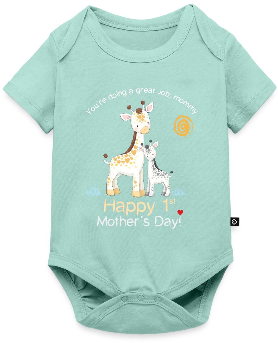 Giraf Gelukkige Eerste Moederdag Baby Rompertje Met Korte Mouwen