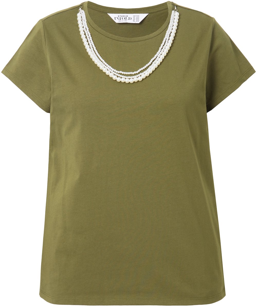 Studio Untold - Dames - T-shirt classic shape afneembare sierketting - Mosgroen - Maat 42+
