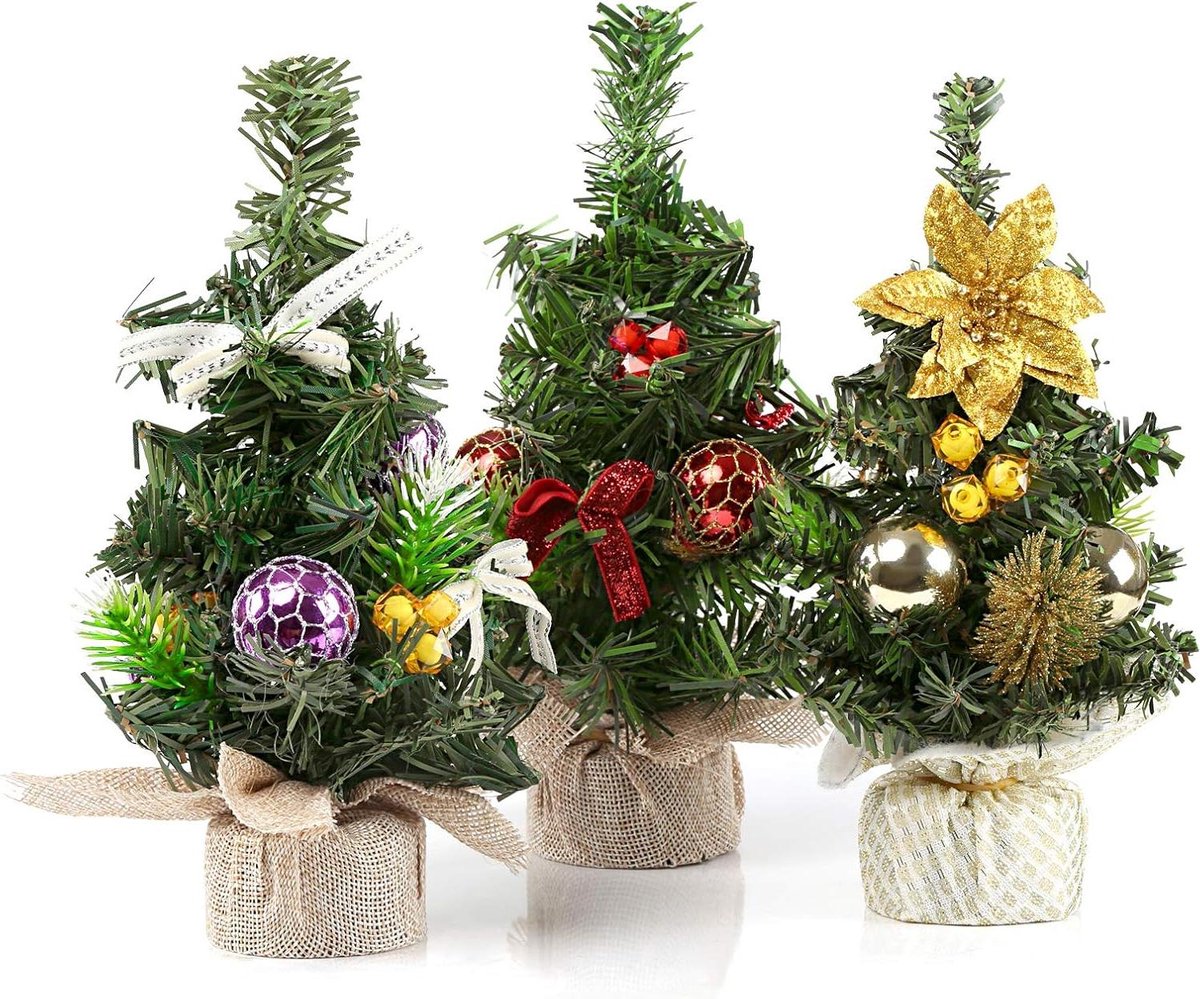Cosensi - Kleine Dennenboom Kerstdecoratie 3 Stuks 22 x 11 cm - Advent Kerstmis