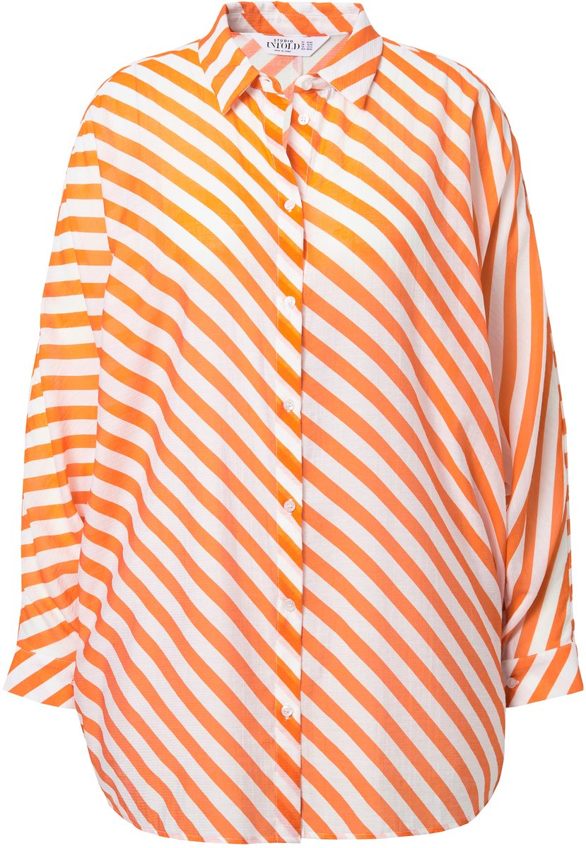Studio Untold - Dames - Overhemd licht transparant strepen vleermuismouw - Pompoen - Maat 58+