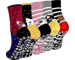 5-paar antislip sokken voor dames - Leuk kattenontwerp - Comfortabele antislip sokken - Antislip sokken met nieuw patroon - Normale maat - Geschikt voor dagelijks gebruik door dames thuis - Zwart en roze
