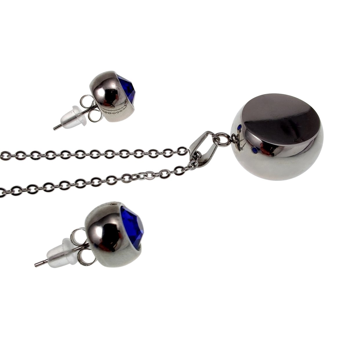 Dames Set: Kabelketting met Grote Zirkonia Hanger + Oorbellen, Gepolijst RVS - Verstelbaar 45-50 cm - esde2 Ontwerp