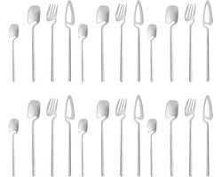 Gigicial Unieke Zilveren Bestekset - Rustieke Zilveren Bestekset - Gemaakt Van Roestvrij Staal & Concaaf Ontwerp Voor 6 Personen - 24-Delig - Voor Avondeten En Feesten