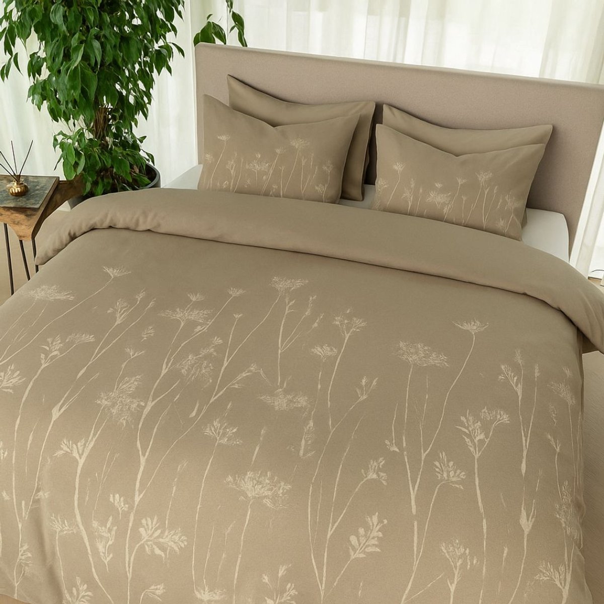 kayori Kimi Dekbedovertrek Katoen - 260x200-220 + 2 slopen - Lits-jumeaux - Uniek Dessin - Taupe