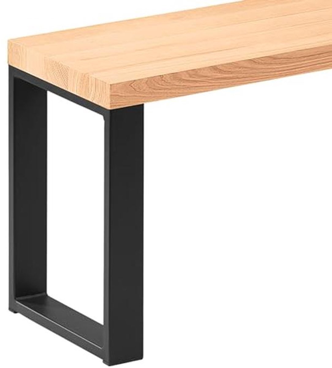 Massief Houten Halbank 30x140 cm met Eenvoudige Zwarte Poten en Natuurlijke Zitting
