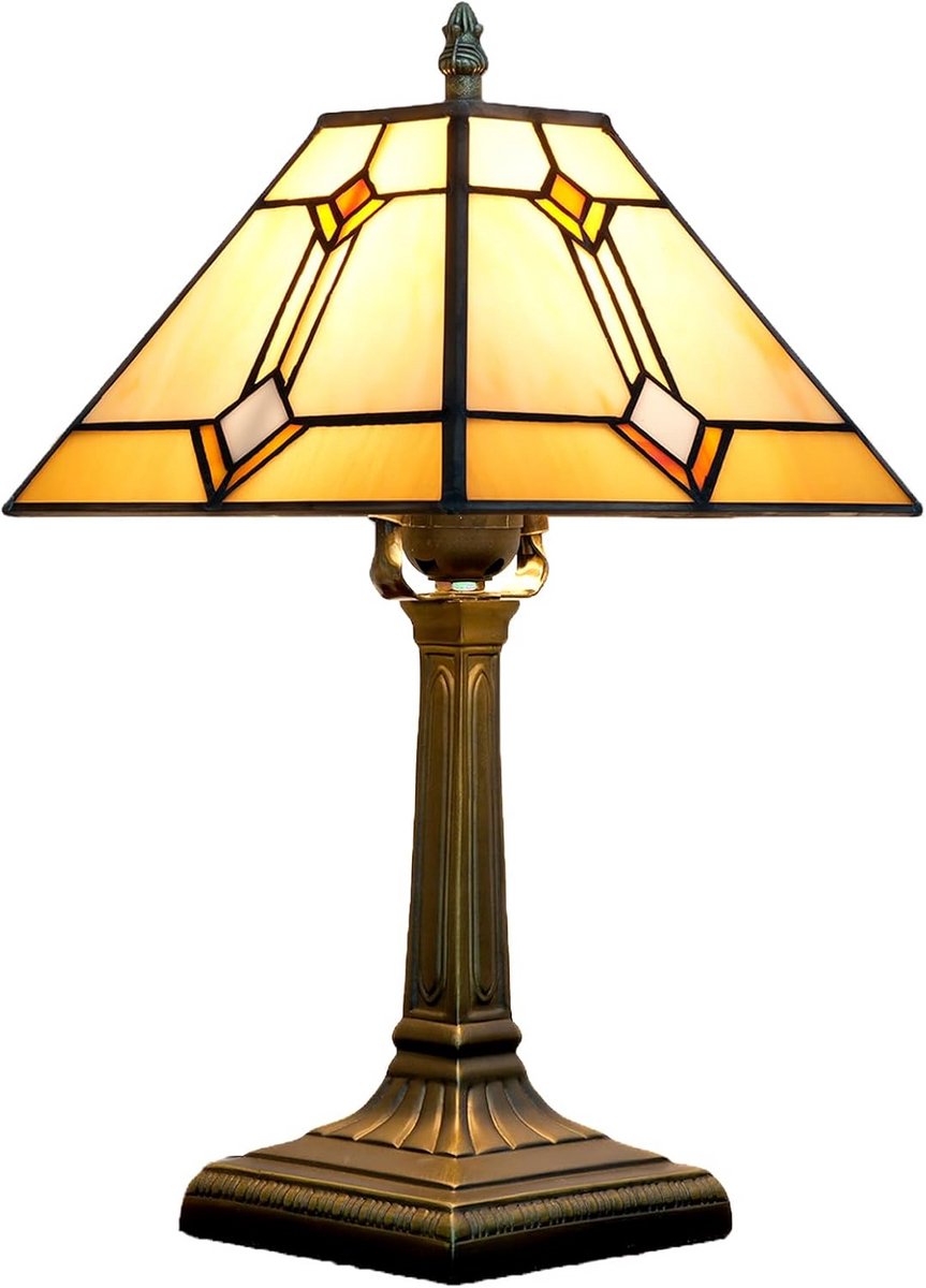 Tafellamp Mission Stijl Glas-in-Lood Gele Antieke Vintage Leeslamp
