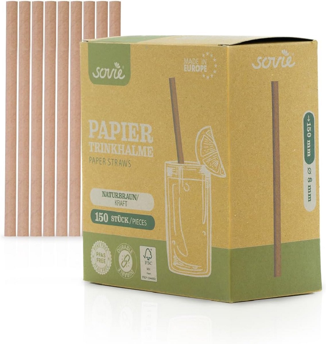 150 Rietjes van Papier in Natuurbruin - Biologisch Afbreekbaar en Plasticvrij