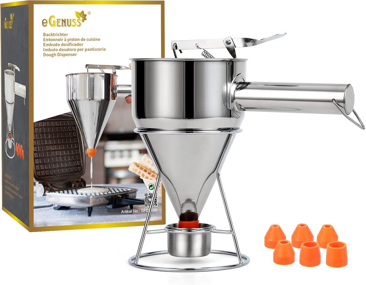 Roestvrijstalen Beslag Dispenser 1200ml - Pannenkoek, Cupcake & Bakvorm Porsjonering met 7 Spuitmonden