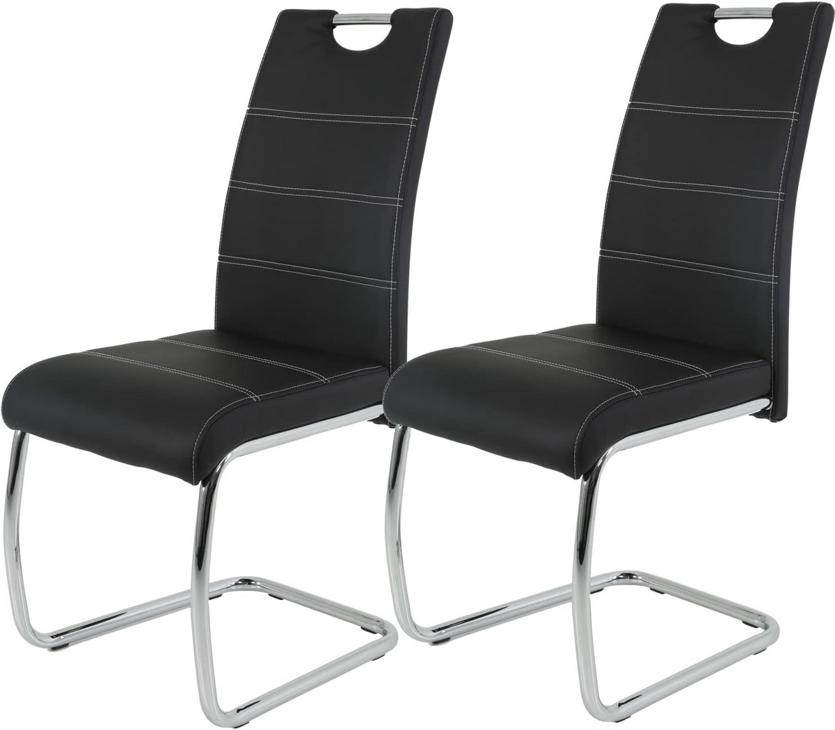 Set van 2 Zwarte Schommelstoelen met Kunstleer en Chromen Frame - Eetkamerstoelen