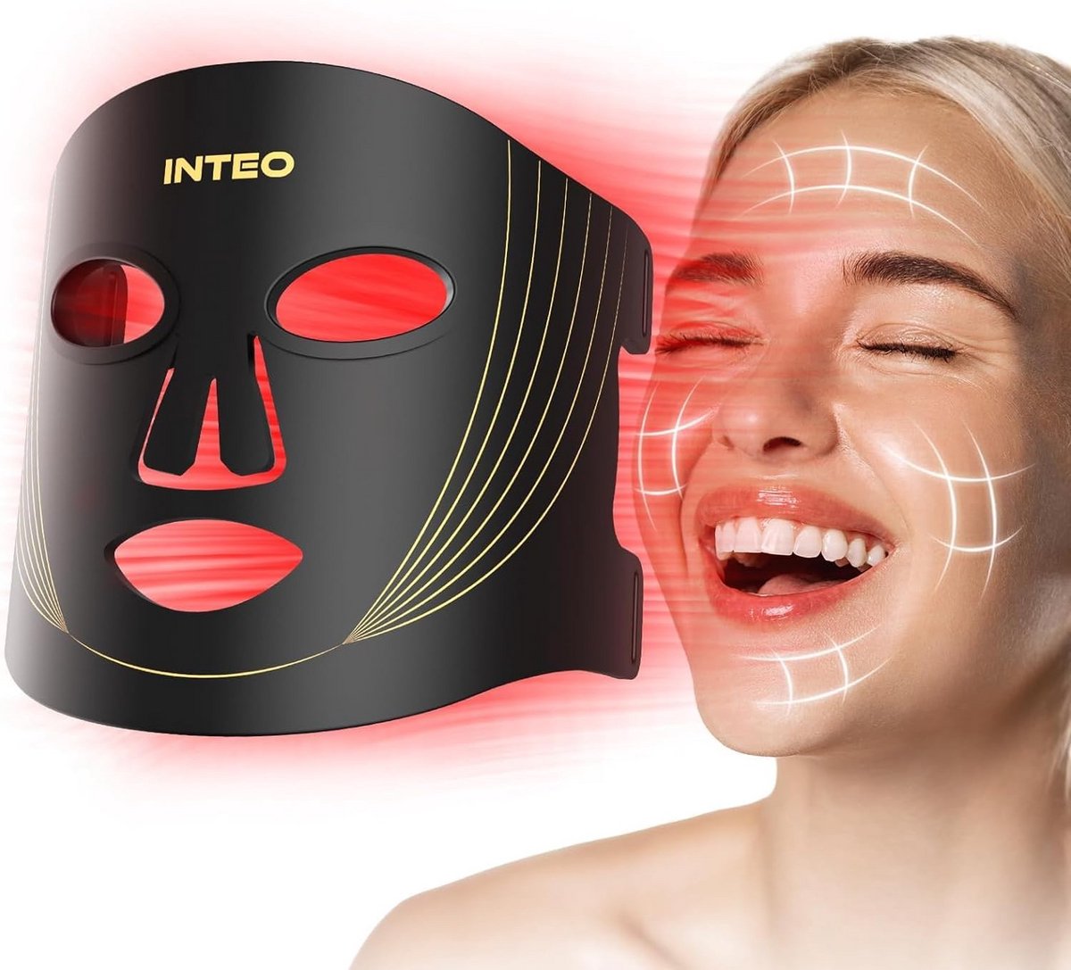 Draagbaar LED Gezichtsmasker voor Roodlichttherapie Thuis - Nabij-Infrarood Lichttherapie met Afstandsbediening
