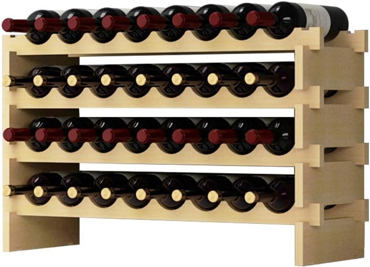 Houten Wijnrek voor 32 Flessen - 4 Lagen Drankopslag en Presentatie