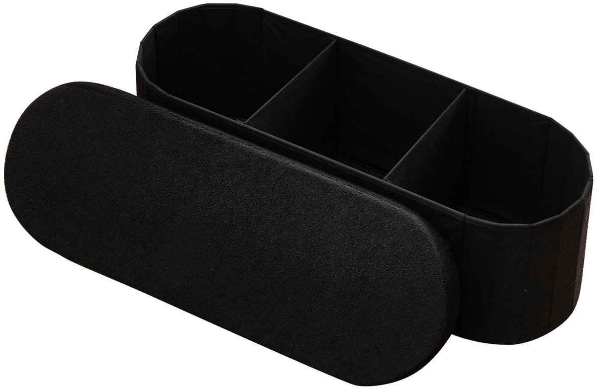 Poef met opbergruimte - Opvouwbare voetenbank/kruk - Gevoerde zitting - Draagvermogen 300 kg - 11 x 38 x 38 cm - Zwart