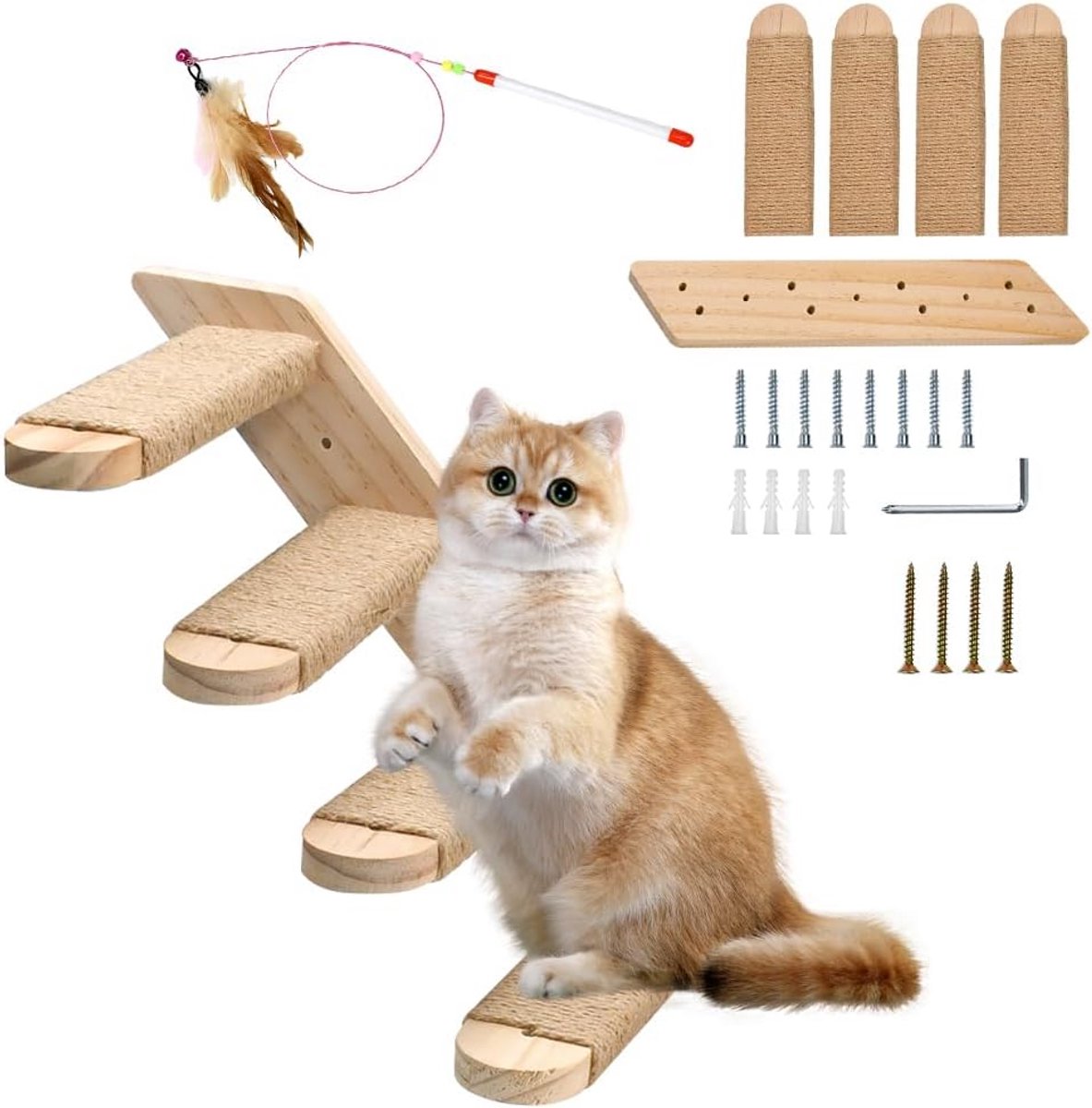 Kattenladder met 4 treden en sisal touw voor hoge meubels