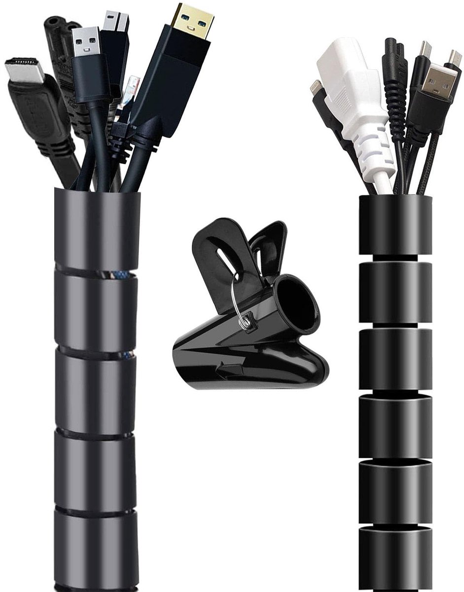 IMPERATORIS® Kabelhoes - Kabelmanagement Sleeve - Kabels Wegwerken - Flexibel - Voor TV en Computer Kabels - 3 m - Set van 2 - Zwart