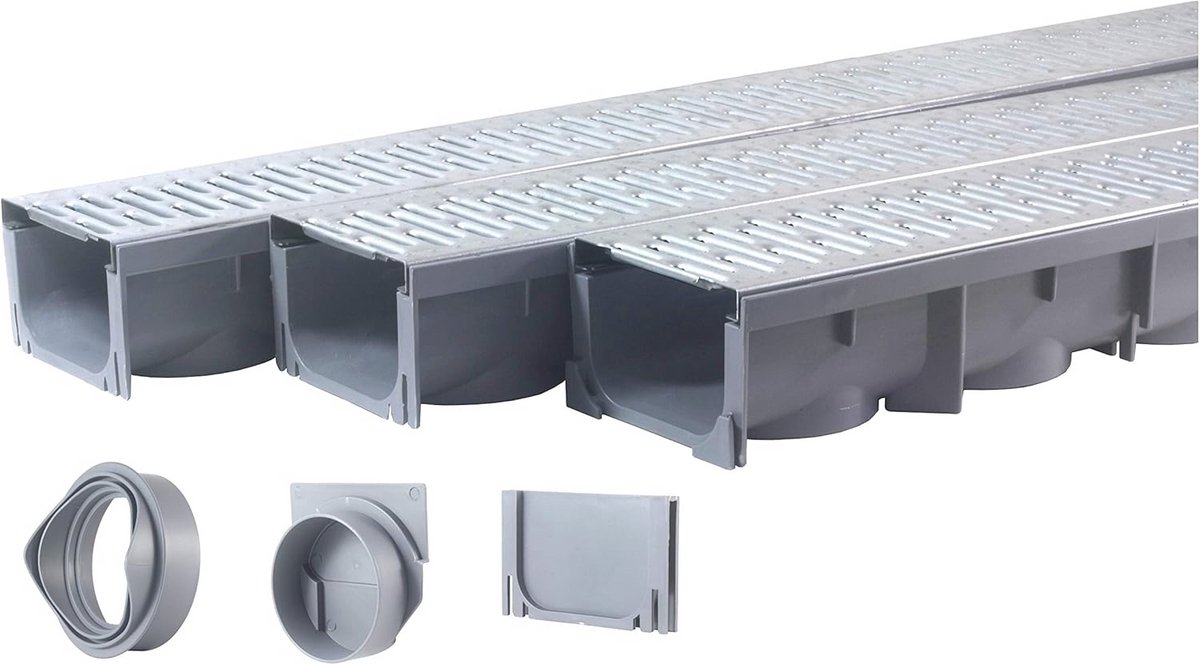 Drainage Trench Set - Kanaalafvoer Met Gegalvaniseerd Stalen Rooster - 3 x 39" - Efficiënt Afvoersysteem