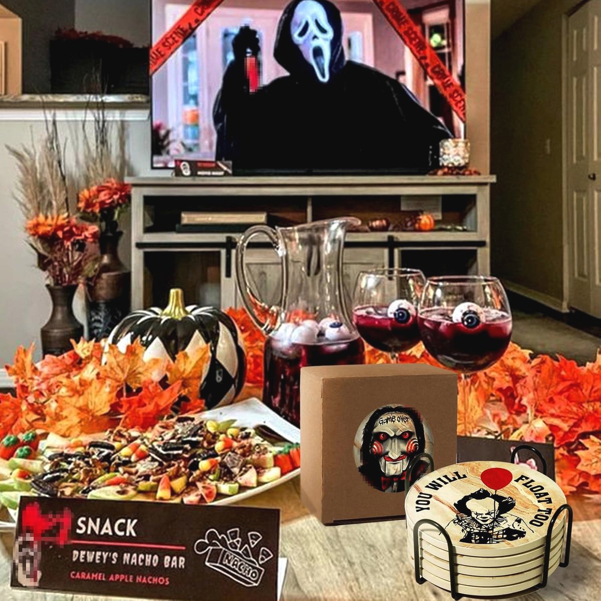 Horror Halloween Decoratie Set - Griezelige Onderzetters voor Thuis, 6 Stuks