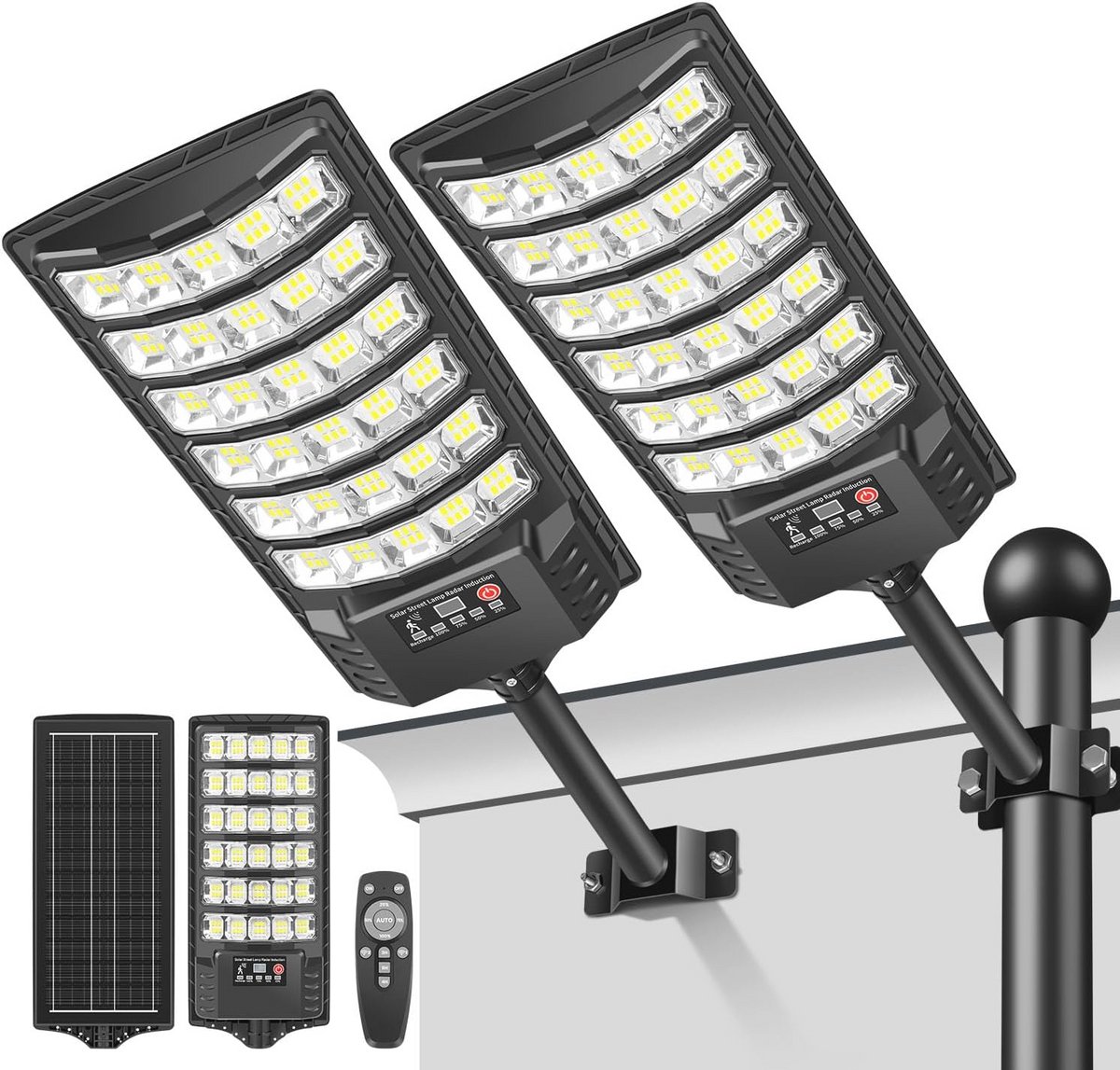 Zonne-energie Led-lantaarn voor Buiten met Bewegingsmelder en Afstandsbediening - 320 Graden Verlichting, 7000 K - Set van 2