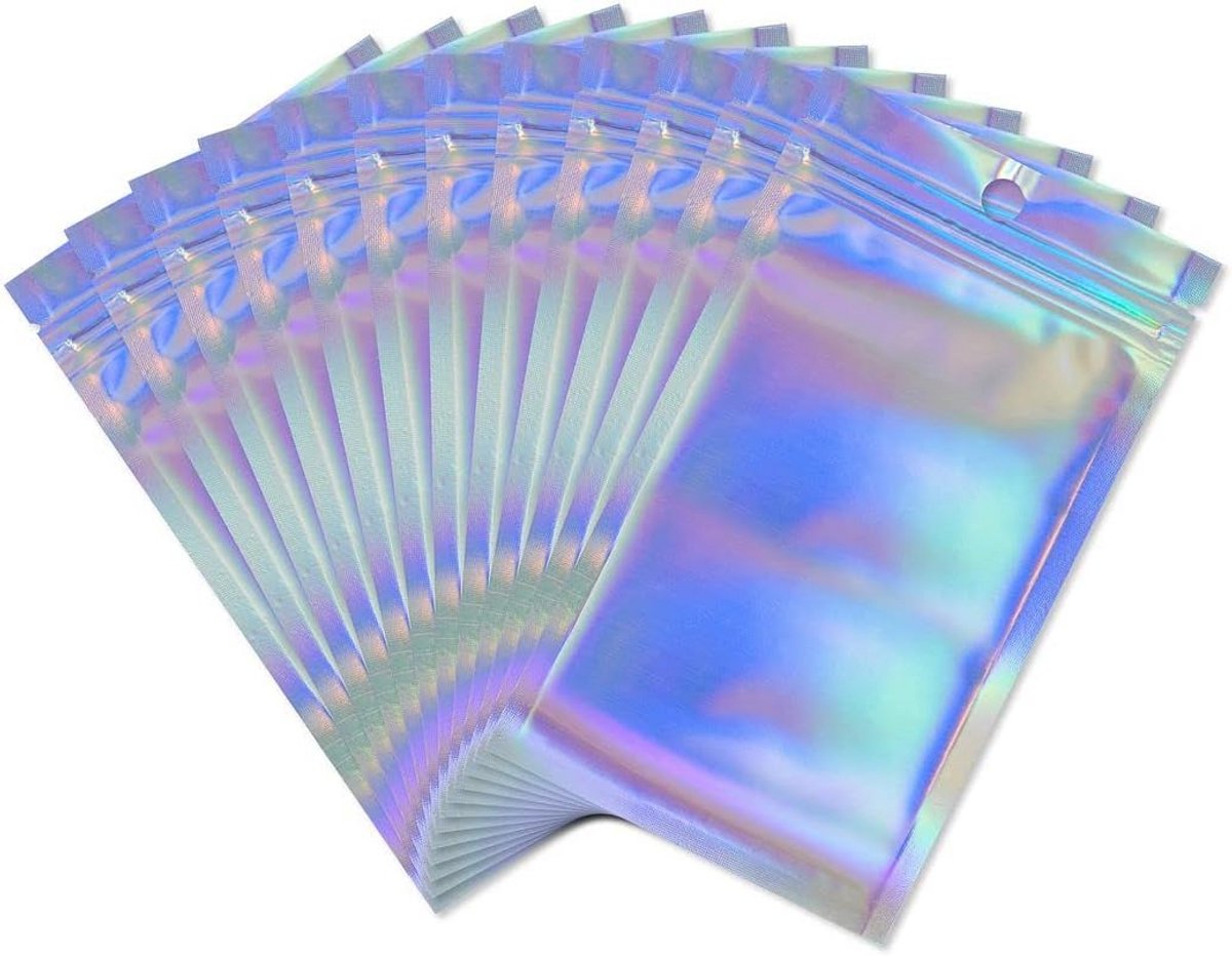 50 Stuks Hersluitbare Holografische Mylar Zakjes 7x10cm Luchtdicht Opslag